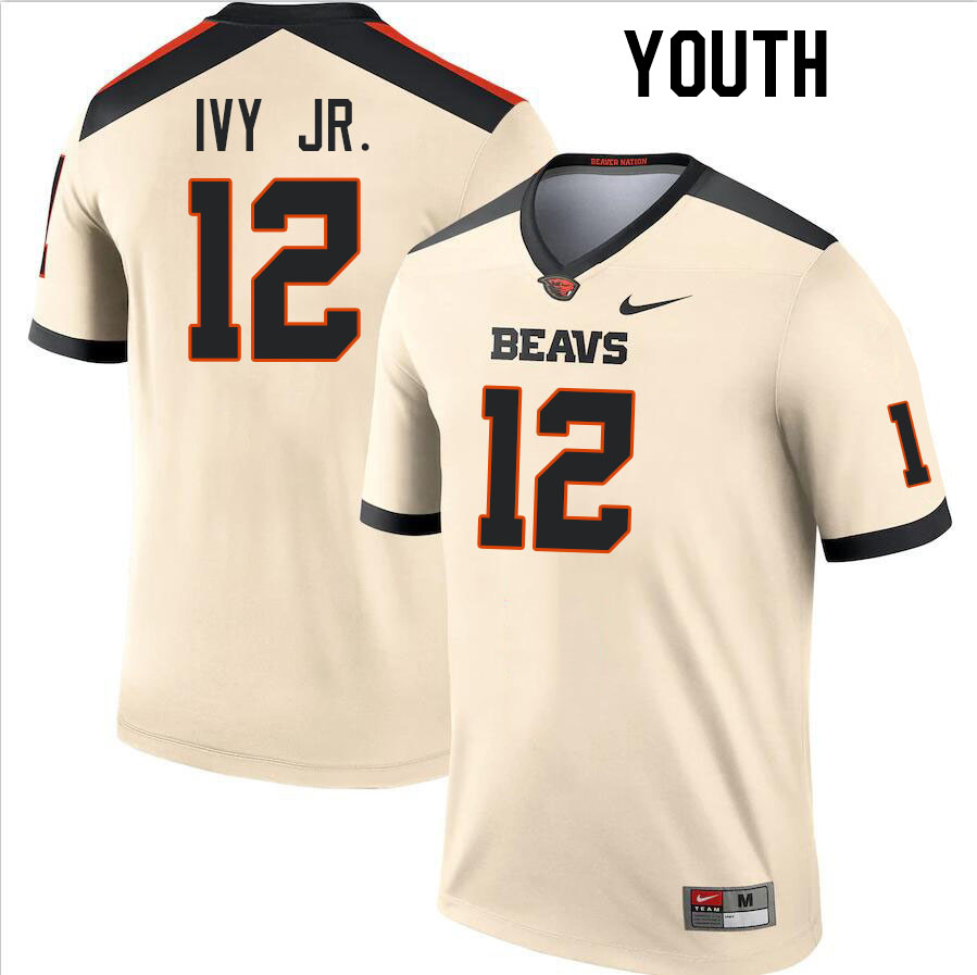 Youth #12 Tyrice Ivy Jr. Oregon State Beavers College Football Jerseys Stitched-Cream